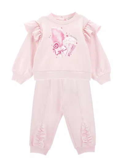 Monnalisa Kids' Printed Cotton Sweatshirt & Sweatpants In Rosa Fairy Tale
