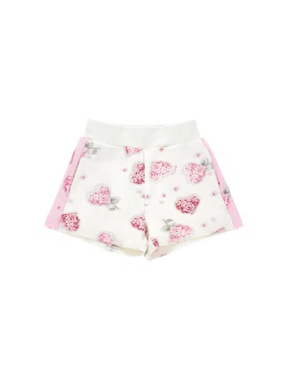 Monnalisa Kids'   Fleece Shorts With Flowers In Cream
