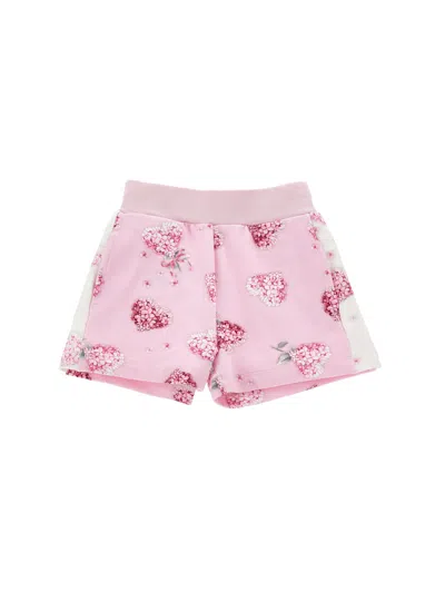 Monnalisa Kids'   Fleece Shorts With Flowers In Rosa Fairy Tale