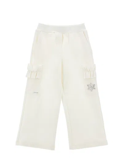 Monnalisa Kids'   Fleece Trousers With Ruffles In Cream