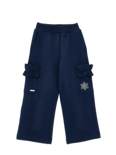 Monnalisa Kids'   Fleece Trousers With Ruffles In Dark Blue