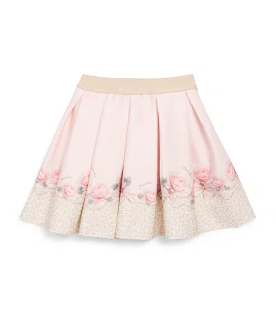 Monnalisa Kids'  Floral And Leopard Print Pleated Skirt