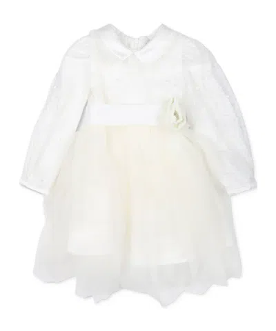 Monnalisa Floral-appliqué Tulle Dress In White