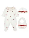 Monnalisa Baby Romper Bib And Hat Set In White