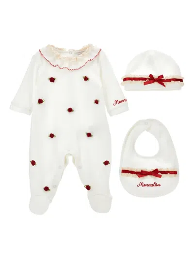 MONNALISA FLORAL-APPLIQUÉ BABYGROW SET