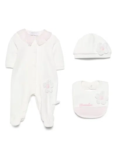 Monnalisa Floral-appliqué Babygrow Set In White