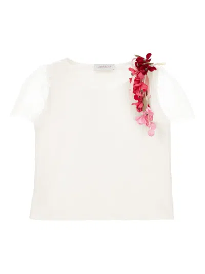 Monnalisa Kids' Floral-appliqué Blouse In White