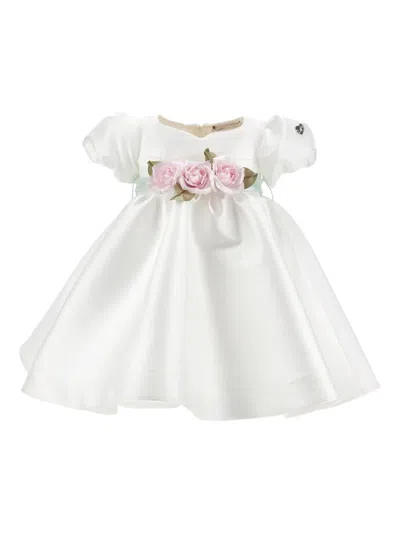 Monnalisa Babies' Floral Appliqué Bow Dress In White