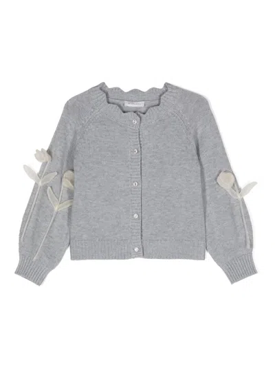 Monnalisa Kids' Floral-appliqué Cardigan In Grey