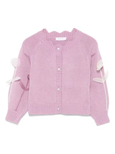 Monnalisa Kids' Floral-appliqué Cardigan In Pink