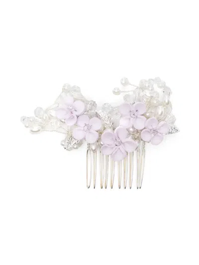 Monnalisa Kids' Floral-appliqué Comb Hair Accessory In Purple