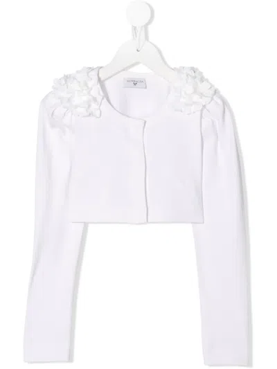 Monnalisa Kids' Floral-appliqué Cropped Cardigan In White