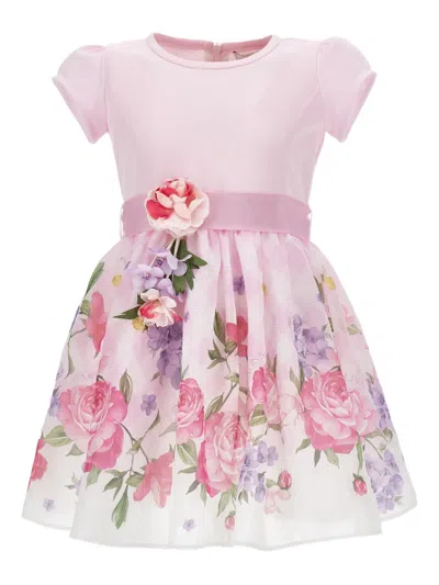 Monnalisa Kids' Floral-appliqué Dress In Pink
