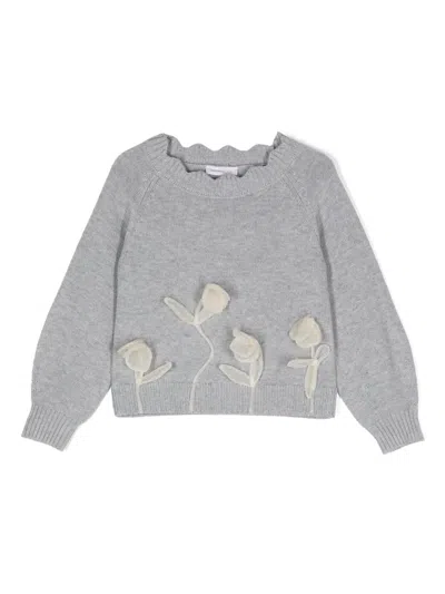 Monnalisa Kids' Floral-appliqué Jumper In Grey