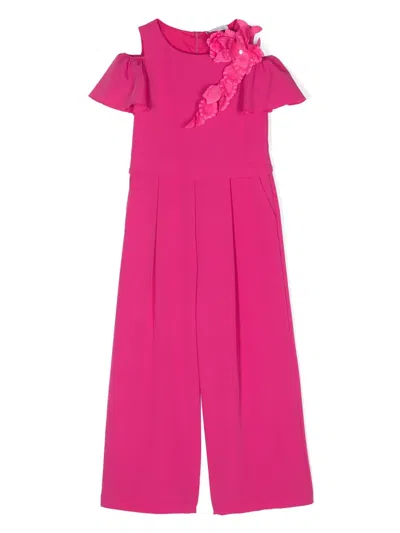 Monnalisa Kids' Floral-appliqué Jumpsuit In Pink