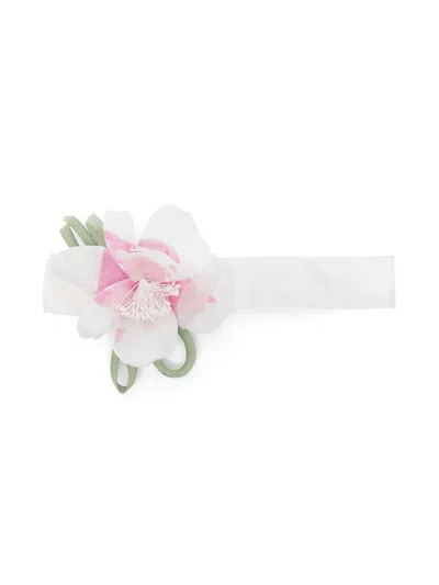 Monnalisa Babies' Floral-appliqué Ribbed Headband In White