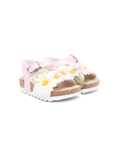 Monnalisa Babies' Floral-appliqué Sandals In Pink