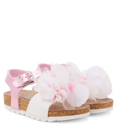 Monnalisa Kids' Floral-appliqué Sandals In Pink
