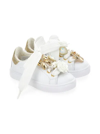 Monnalisa Kids' Floral-appliqué Sneakers In White