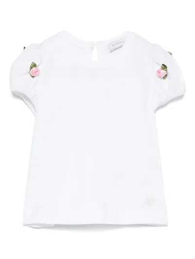 Monnalisa Babies' Floral-appliqué T-shirt In 白色