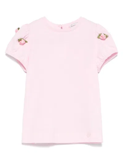 Monnalisa Babies' Floral-appliqué T-shirt In Pink