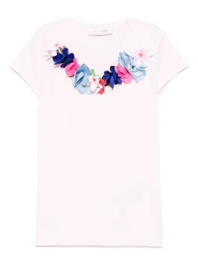 Monnalisa Kids' Floral-appliqué T-shirt In Pink