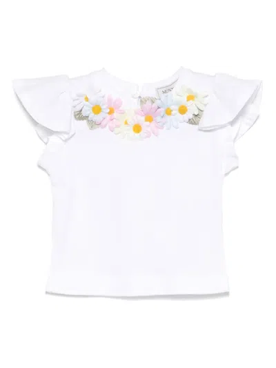 Monnalisa Babies' Floral-appliqué T-shirt In White