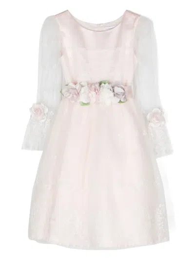 Monnalisa Kids' Floral-appliqué Tulle Dress In White