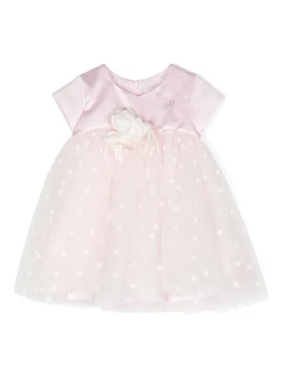 Monnalisa Babies' Floral-appliqué Tulle Dress In Pink