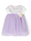 Monnalisa Floral-appliqué Tulle Dress In Purple
