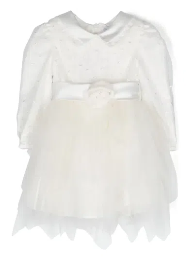 Monnalisa Babies' Floral-appliqué Tulle Dress In White