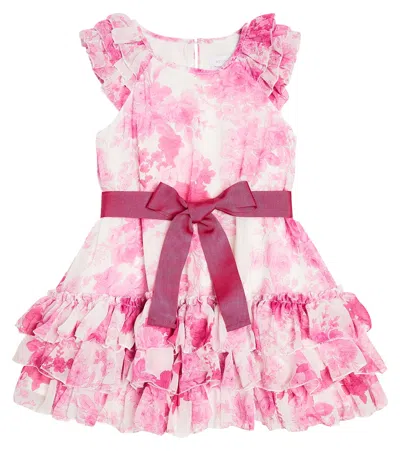 Monnalisa Kids' Floral Bow-detail Georgette Dress In Multicoloured