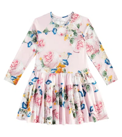 Monnalisa Kids' Floral Cotton-blend Dress In Multicoloured