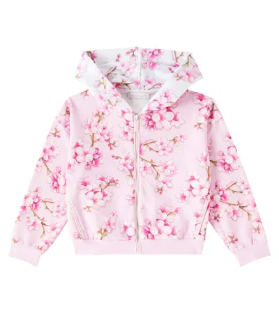 Monnalisa Floral Cotton-blend Hoodie In Pink