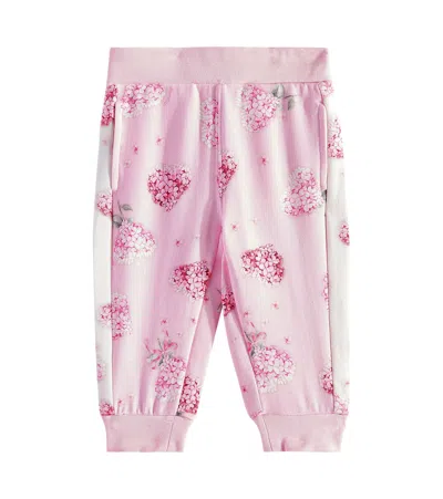 Monnalisa Floral Cotton-blend Jersey Sweatpants In Pink