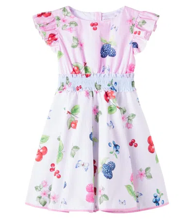 Monnalisa Kids' Floral Cotton Poplin Dress In Pink
