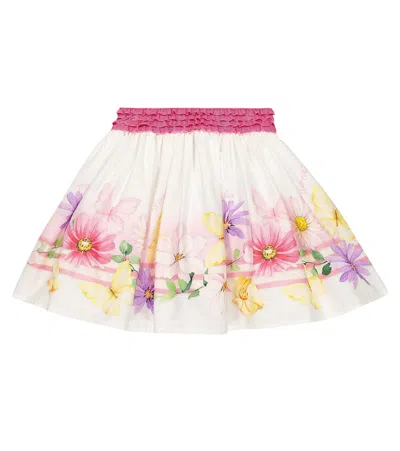 Monnalisa Teen Girls White Cotton Floral Skirt