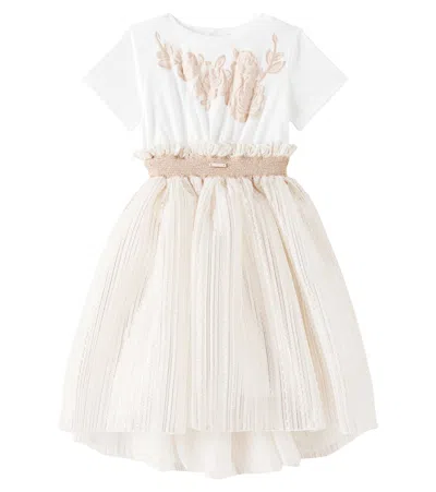 Monnalisa Kids' Floral Dress In Beige