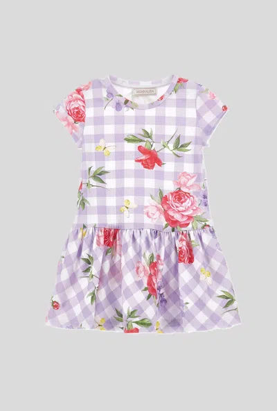 Monnalisa Kids' Floral Dress Girl Glitter In Purple