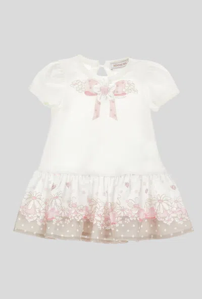 Monnalisa Kids' Floral Dress With Bow White-pink