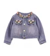 Monnalisa Floral Embellished Denim Jacket
