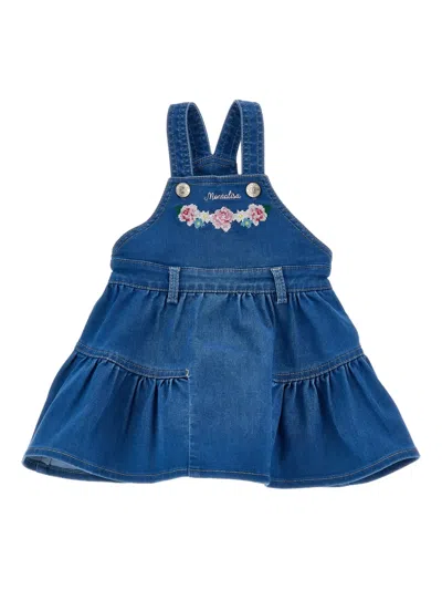 Monnalisa Babies' Floral-embroidered Denim Dress In Blue