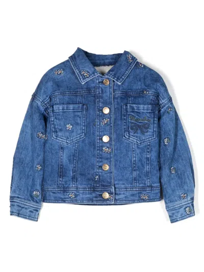 Monnalisa Floral-embroidered Denim Jacket In Blue