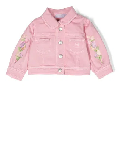 Monnalisa Babies' Floral-embroidered Denim Jacket In Rosa Fairy Tale