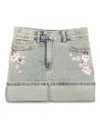 Monnalisa Floral-embroidered Denim Skirt In Blue