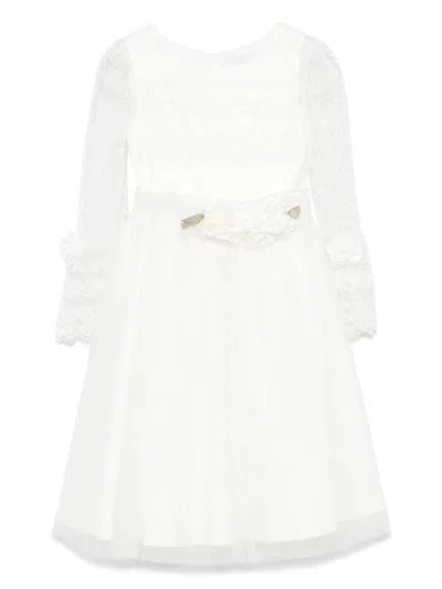 Monnalisa Kids' Floral-embroidered Dress In White