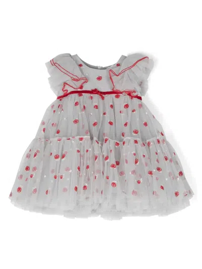 Monnalisa Babies' Floral-embroidered Flared Dress In Grey