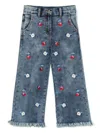 Monnalisa Floral-embroidered Frayed-cuff Jeans In Blue