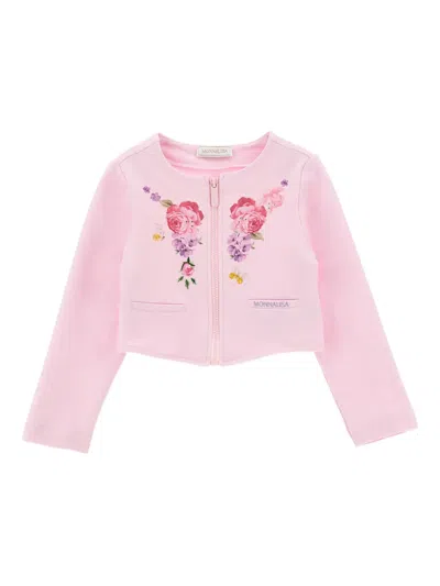 Monnalisa Kids' Floral-embroidered Jacket In Pink