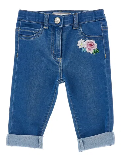 Monnalisa Babies' Floral-embroidered Jeans In Blue